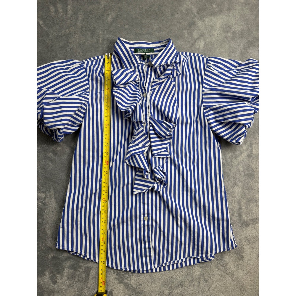 Ralph Lauren Striped Puff Sleeve Blouse Cotton Hamptons Coastal Coquette S - Picture 5 of 6